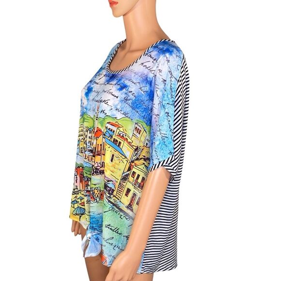 Chico's Costal Grandma Blouse European Vacation Print Tie-Front Women Size Large - Picture 2 of 6